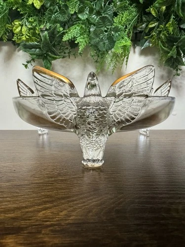 Vintage Jeanette Glass Three-Eagle Footed Candy Trinket Dish Gold Trim