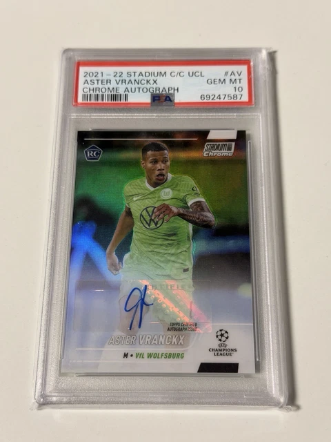 Topps Aster Vranckx Auto PSA 10 VFL Wolfsburg Stadium Chrome Autograph RC Rookie