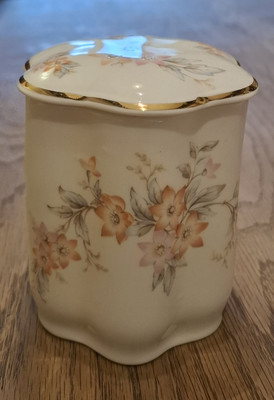 Vintage Hammersley Bone China Puderdose groß Schmuck Topf Blumen Schminktisch