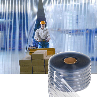 Plastic Vinyl Strip Door Curtain  148 Feet Clear Ribbed PVC Curtain Bulk Roll