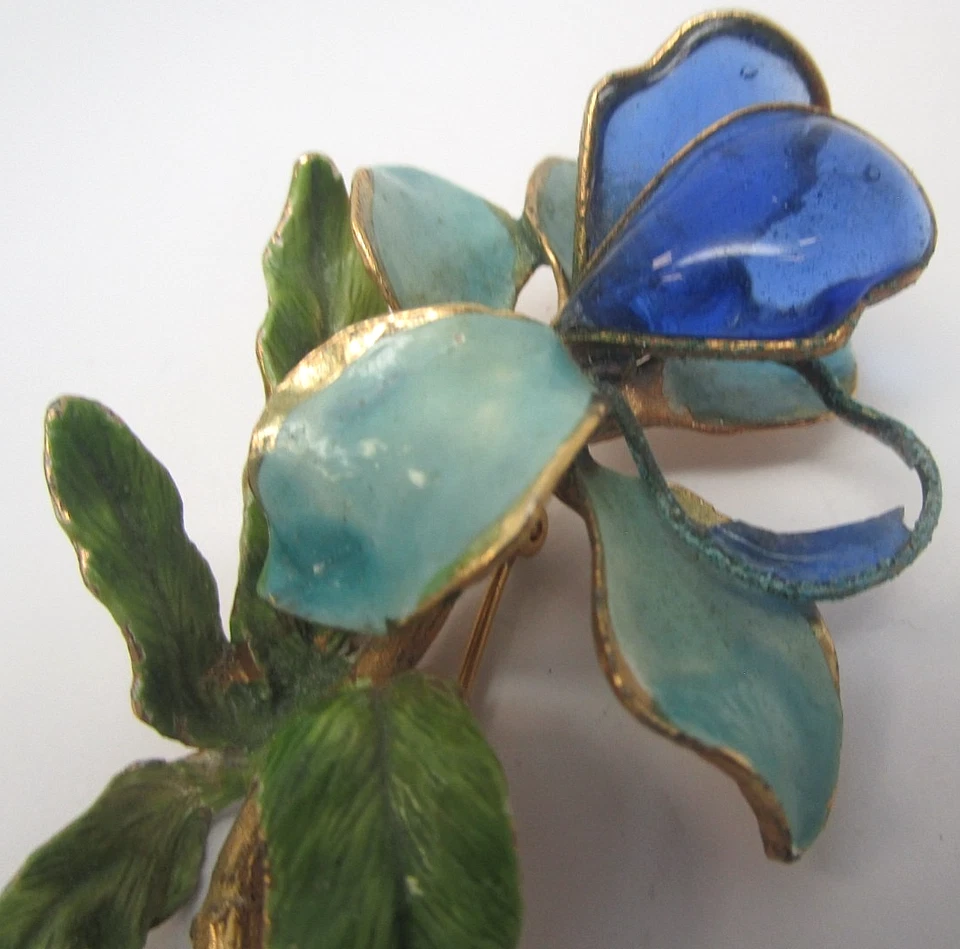 Vintage Hattie Carnegie Enameled Pin With Blue Cabochons Brooch - Image 2 of 4