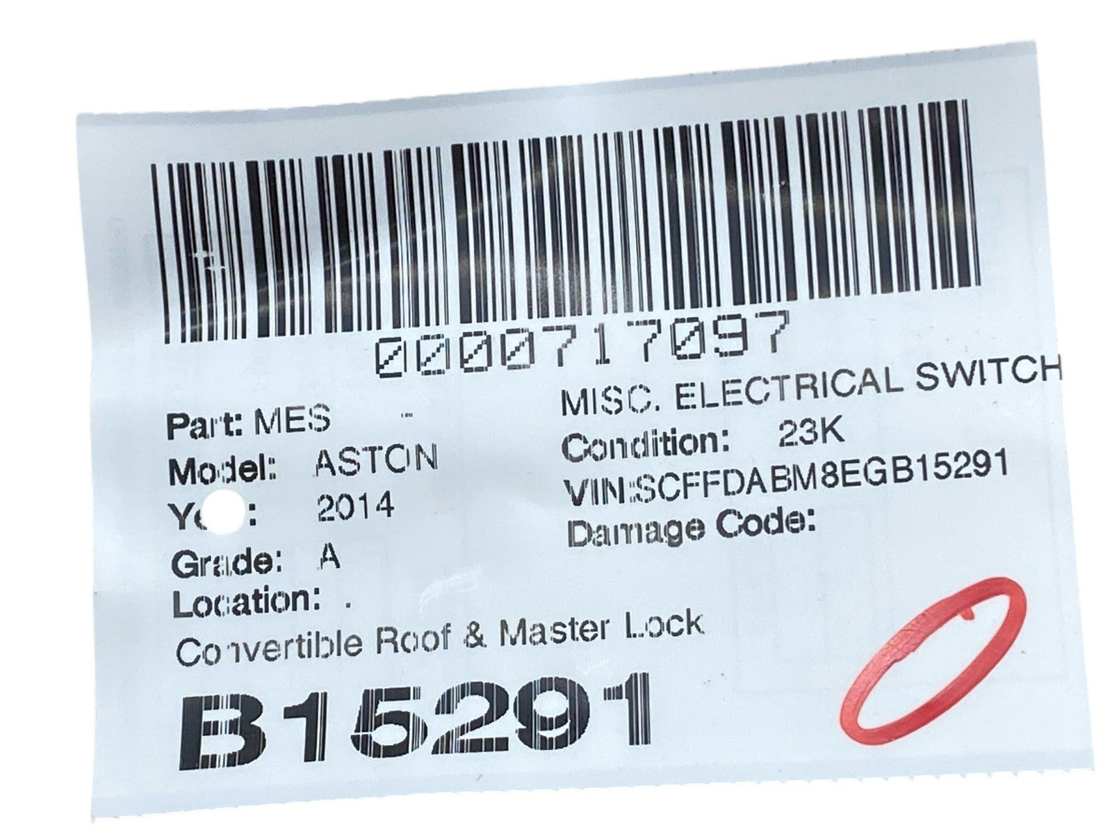 2013-2016 Aston Martin DB9 Oem Convertible Roof & Master Lock Switch Panel
