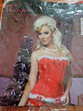 Seven Til Midnight Red Xmas Corset Set M Bustier Boned Marabou Trim NWT festive