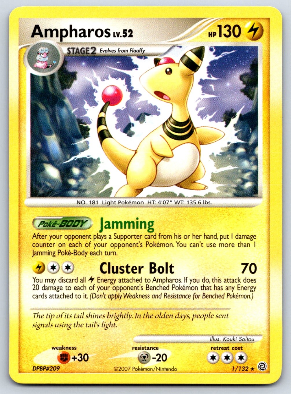 Ampharos - DP Secret Wonders 001/132 Deck Exclusive Rare Pokemon Card LP