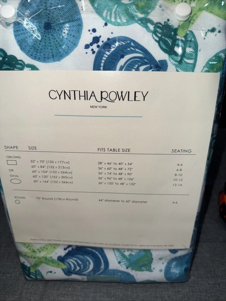 Cynthia Rowley Shells  Table Cloth Round 70” Muliticolor Blue/Green - Image 2 of 3