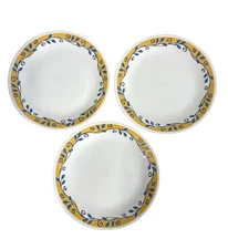 3 Corelle Casa Flora Dinner Plates with Yellow and Blue Leaf Pattern 10-3/4" VTG