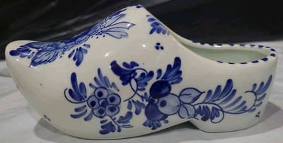 Vintage Holland Delfts Blauw Ceramic Dutch Clog Shoe HandPainted Floral 7'' Long