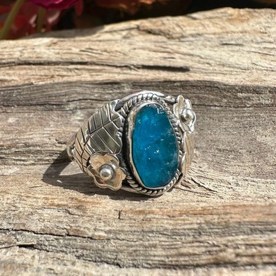 Natural Raw Apatite Gemstone Ring 925 Sterling Silver Ring Size-7 EBR472
