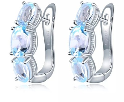 DAMEN-CREOLEN STERLINGSILBER 0,925 NATÜRLICHER BLAUTOPAS 20 MM