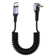 MISYNLON USB C to C Coiled Cable,Right Angle Type C Spring 6A Fast 3 feet