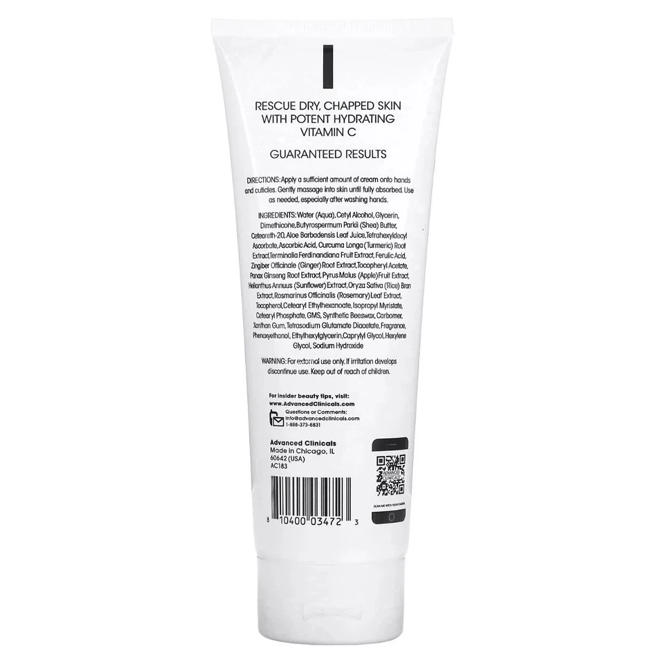 Advanced Clinicals Vitamin C Hand Cream for Dry Chapped Hands 8 Fl Oz (237mL) - Image 2 of 3