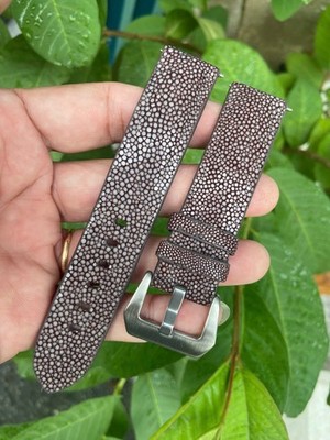 Size 22mm/18mm, Leather/Skin Stingray Watch Strap Band Brown, Custom Strap