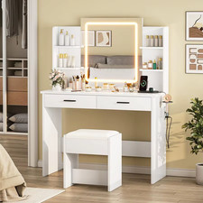 Small Vanity Desk with Mirror and Lights, Makeup Vanity with 2 Large Drawers and