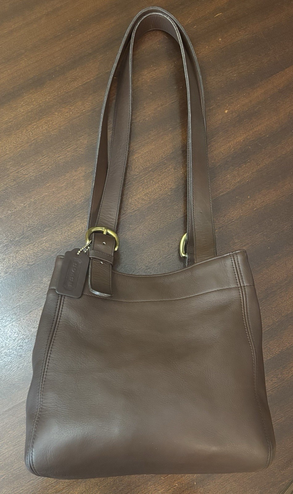 COACH Vintage  90's Brown Leather Shoulder Brass Buckled Double Handle