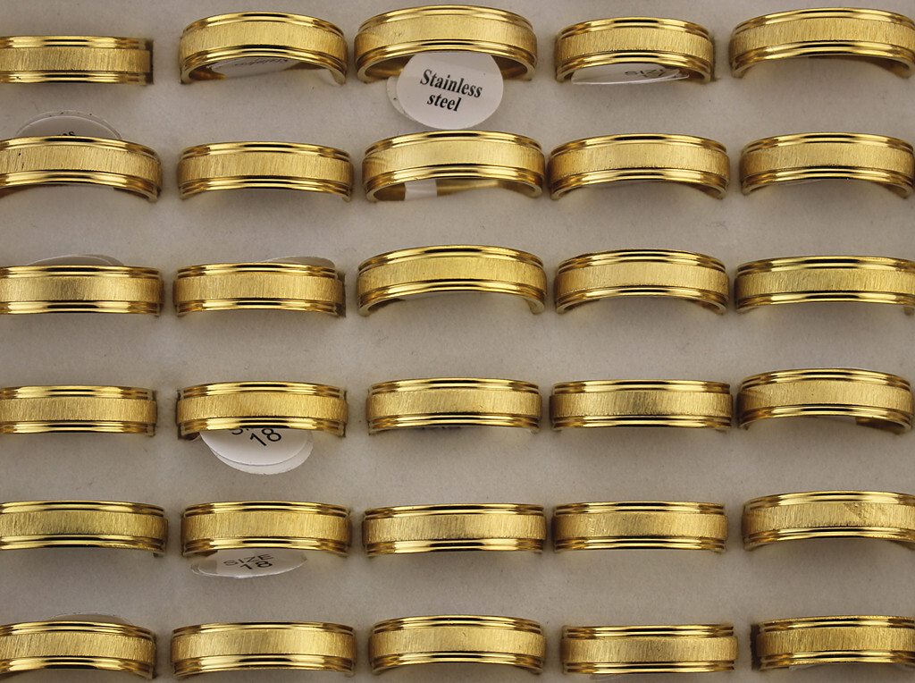 Wholesale Mens Rings Bulk Lots 40pcs Gold Color Trendy Stainless Steel