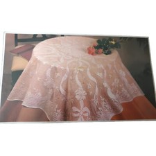 VTG Quaker Lace 730 Natural Square 45 X 45" Table Tablecloth Made In USA