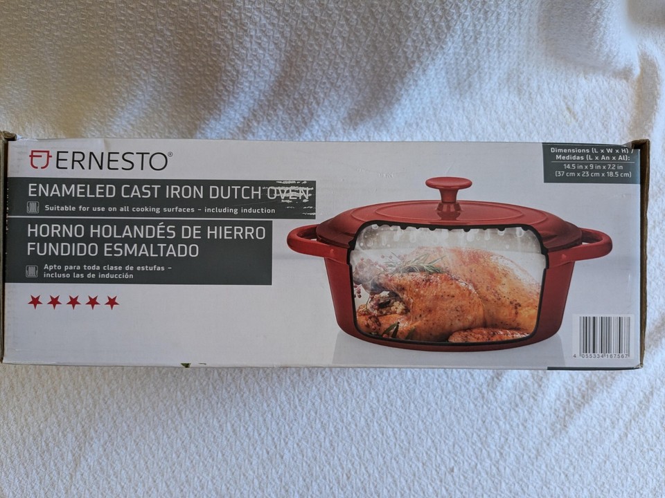 Ruby Red Ernesto Large Enameled Cast Iron Dutch Oven New in Box eBay