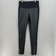 Athleta High Rise Gleam Faux Leather Front Tights Black Size Small Tall Mid Rise