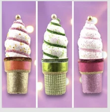 Purple, Orange, or Green Soft Serve Cone Ice Cream Ornament Christmas Decoration