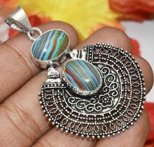 Rainbow Calsilica Gemstone Pendant 925 Sterling Silver Plated U310-A228