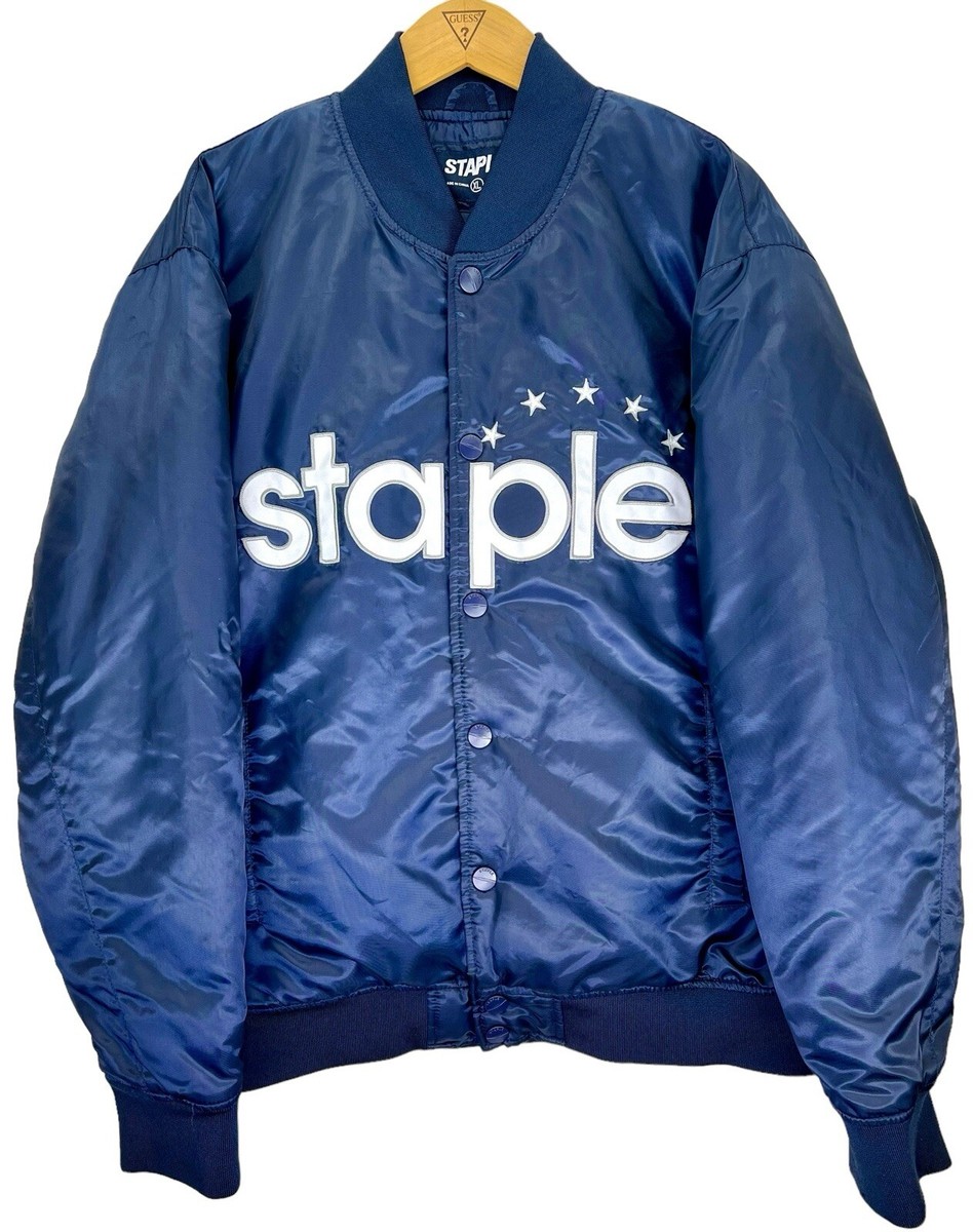 Staple Pigeon Satin Bomber Jacket Button Snaps Hypebeast Navy Blue Men's  Size XL