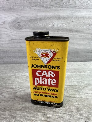 Vintage 1950s Half Full Johnsons Car Plate Auto Wax Automotive Collectible Tin