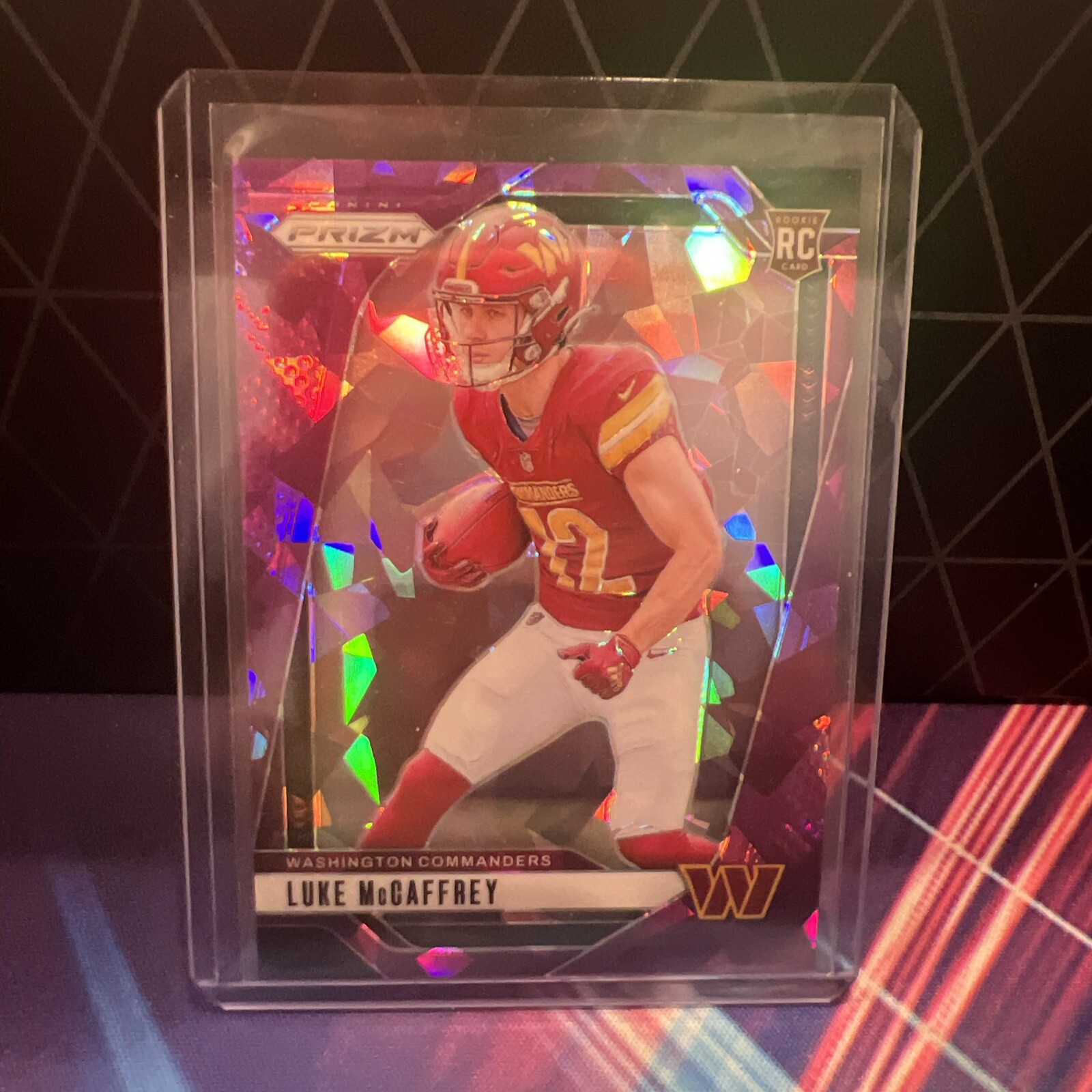 Luke McCaffrey 2024 Panini Prizm Rookie Purple Ice /225 RC #367 Commanders