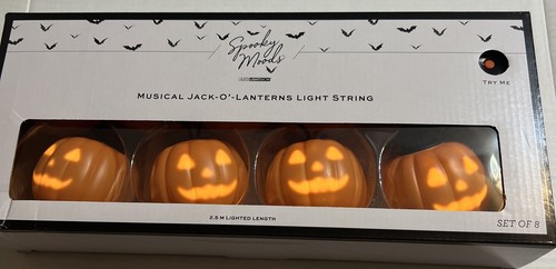 Musical Jack-O-Lantern Halloween String Lights Pumpkin 8 ft Singing Monster Mash