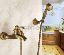 Antique Brass Wall Mounted Bathroom Shower Tub Mixer Faucet with Handheld Shower