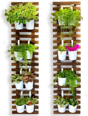 2 Pack Wooden Wall Planters for Indoor Outdoor Vertical Garden Decor 47.2