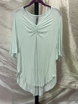 Melissa McCarthy Seven 7 Shirt Womens Medium Flutter Short Sleeve Top Mint Green