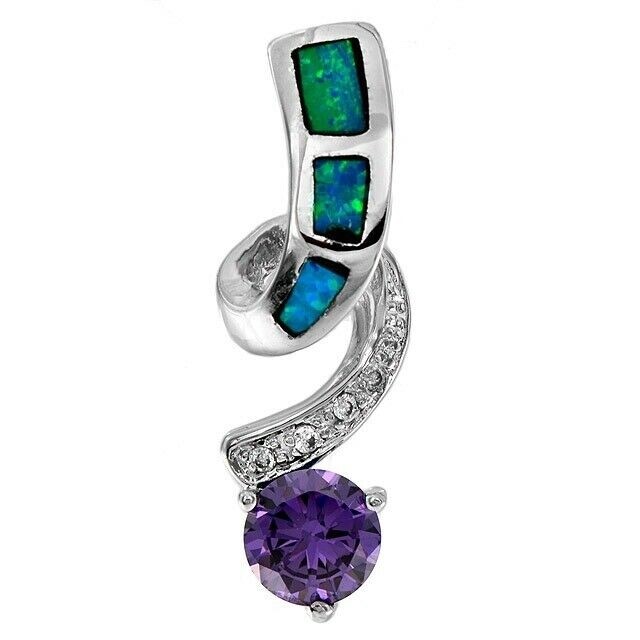 1CT Amethyst & Australian Opal Inlay 925 Sterling Silver Pendant OE3