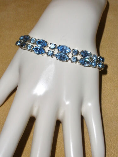 Light Blue Topaz Blue Rhinestone Bracelet w/ Oval… - image 1