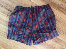 Vtg 80 90's Pacific Scene Men Wild TRIBAL Geometric Swim Shorts Purple Trunks L