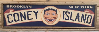 Antique Style Coney Island Blue Brooklyn NY Advertising Home Decor Sign 6x24