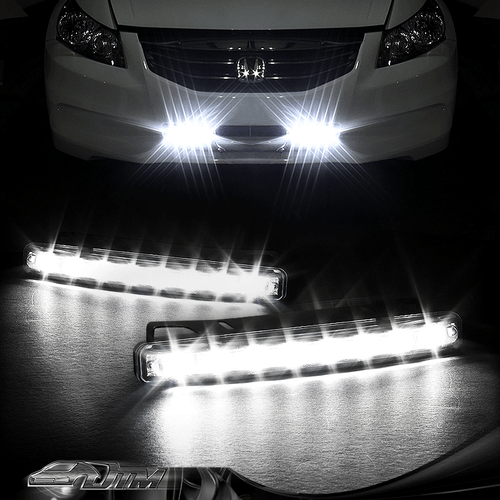 8 LED Clear Lens Chrome Housing Daytime Running Lights DRL Fog Lamps Universal 3 - Bild 1 von 3