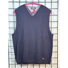 Vtg Tommy Hilfiger V-Neck Sweater Vest Mens L Blue 90s Y2K Preppy Tennis Varsity