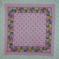 N904 CHRISTIAN DIOR Pink Flower Cotton Scarf Scarves Pocket Square 17" X 18"