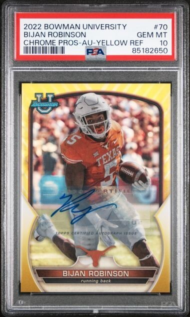2022 Bowman Chrome University BIJAN ROBINSON Yellow Refractor Auto /75 PSA 10