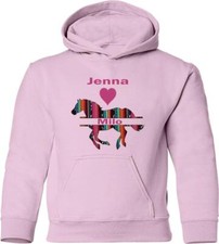 Girl's Personalized Serape Love Horse Name Hoodie Sweatshirt Horse Gift