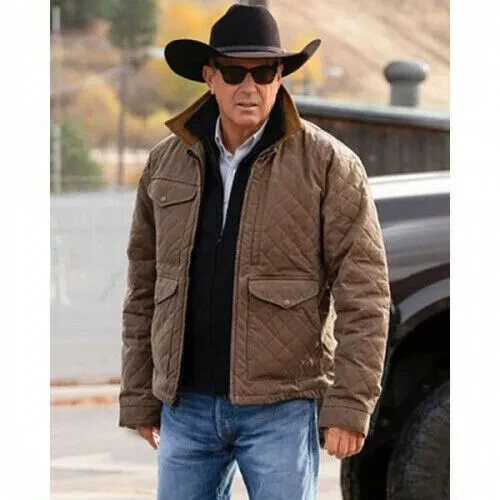 Men'sYellowstoneKevinCostnerJohnDuttonSeason4BrownCottonQuiltedJacket