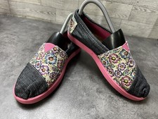 Toms Loafers Big Girls Youth 5Y Alpargata Shoes Black Canvas Floral Comfort