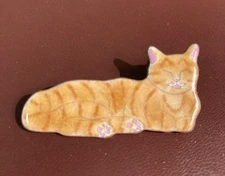Signed Elvie Zell Enamel Over Copper Orange Cat Pin/Brooch