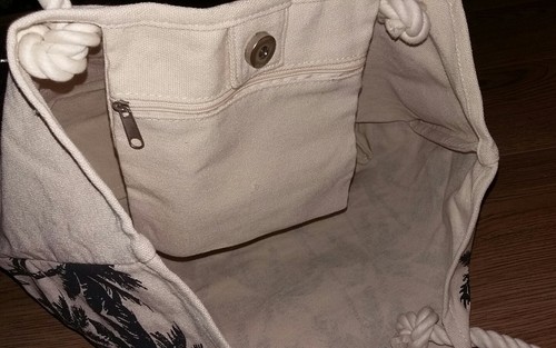 Ivory Black Nautical Palm Print Tote Beach bag Canvas Cotton 13"x11"x5" - Picture 8 of 10