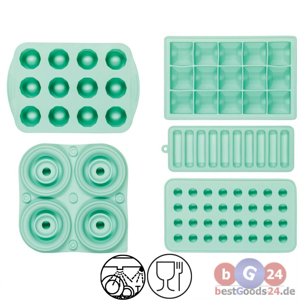 Eiswürfelform Silikon Set Maxi-Kugeln Würfel Stäbe Zylinder 6-tlg.