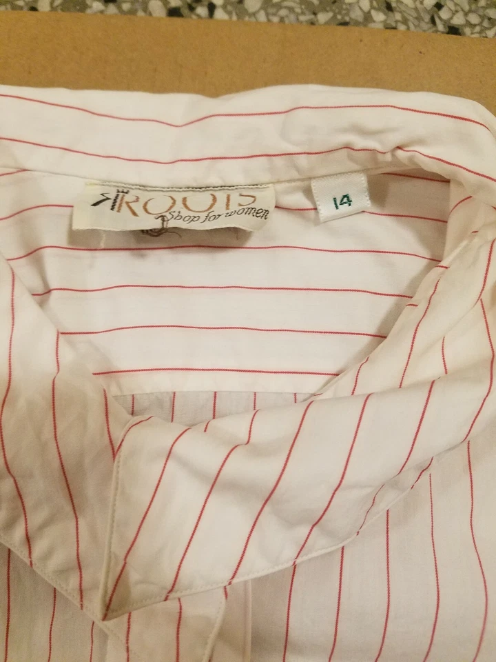 Top vintage Roots Shop para mujer talla 14 blanco rosa a rayas abotonadas L/S Foto 4 de 4