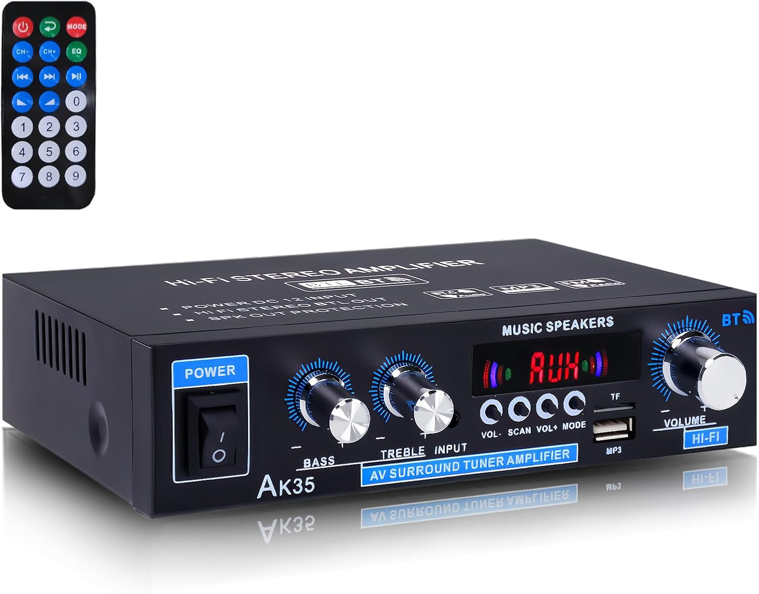 Receptor De Audio Amplificador Con Bluetooth Remoto Y FM Radio Para Bocina Casa