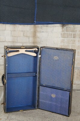 Antique Excelsior Black Steamer Wardrobe Cabin Trunk Suitcase