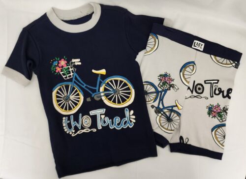 Lazy One Kids Pajama 2 Piece Set  "Two Tired" Bike SS Shirt & Shorts. PJ's. - Picture 1 of 7