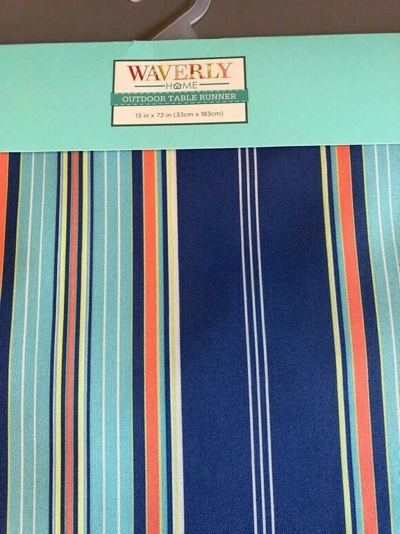 Waverly синяя полосатая дорожка для стола крытый открытый пляж летний домик 13x72"" - Изображение 3 из 4